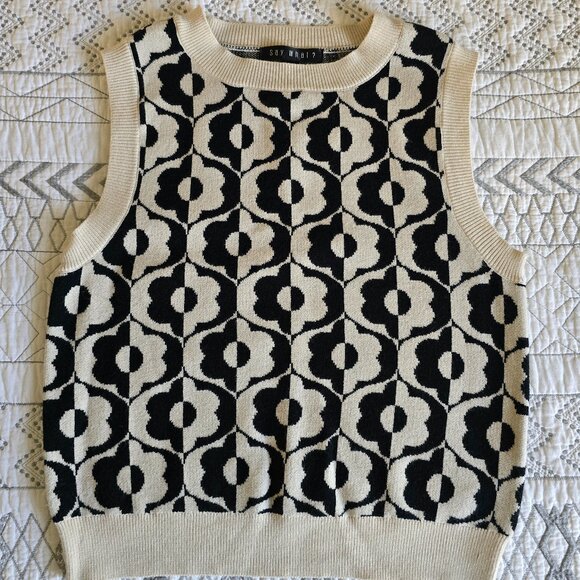 Say What? Sweaters - Say What? Sweater Vest Black & Tan Floral Size XL NWOT